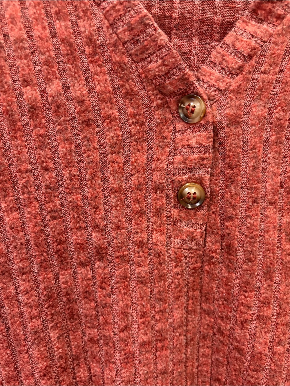 Women's Ribbed Henley Sweater - Rust - Picture 3 of 3